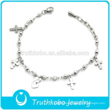 Religious Product Stainless Steel Bead Bracelet WIth Cross And Mary
